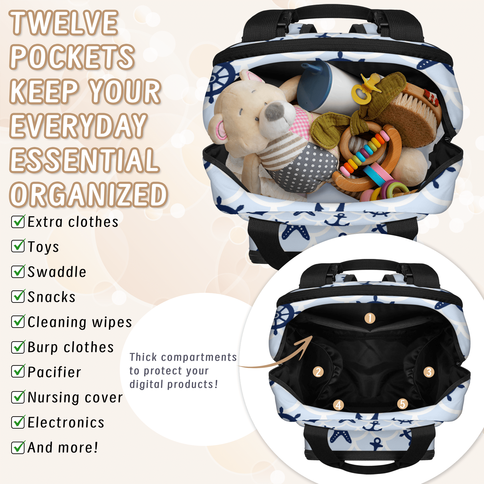 Diaper Bag for Dad Mom,Unisex Multifunction Travel Backpack with USB,Baby Changing Bag for Parents,Large Capacity,Waterproof