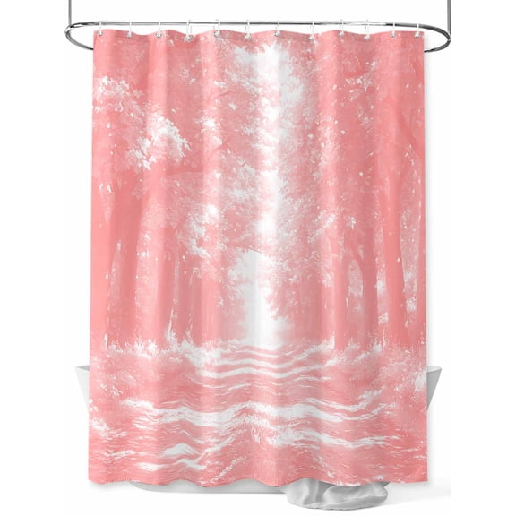 Fsddascl Pink Trees Shower Curtain Set - Small 36" x 72" Bathtub Curtain with 12 Hooks, Forest Art Decor Spring Summer Nature Leaf Waterproof Fabric Stall Shower Curtains for Bathroom/Bathtub