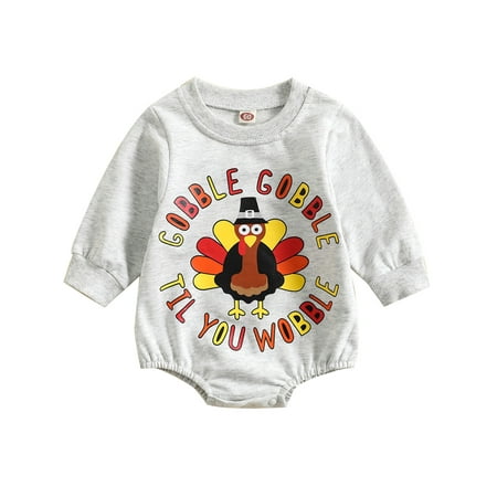 

jaweiwi Baby Girl Boy Thanksgiving Romper Print Crew Neck Long Sleeve Snaps Sweatshirt Jumpsuit for Toddlers Size 0 6 12 18 24 Months