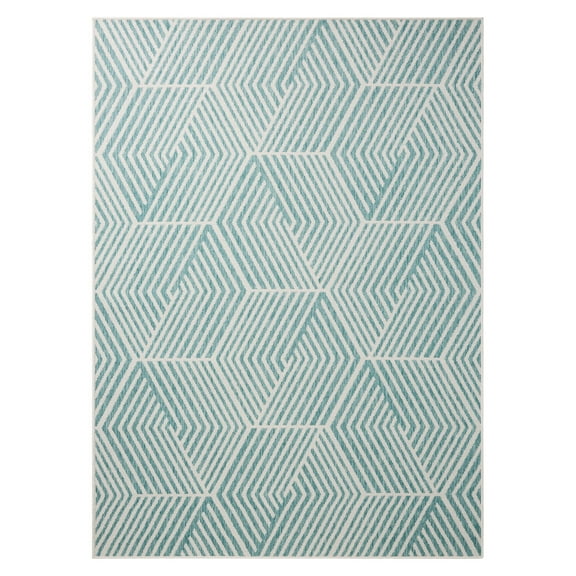 NICOLE MILLER NEW YORK Patio Country Ombre Geo Indoor Outdoor Area Rug, UV Fade Resistant, Low Pile, Blue/Cream, 3'11"x5'2"