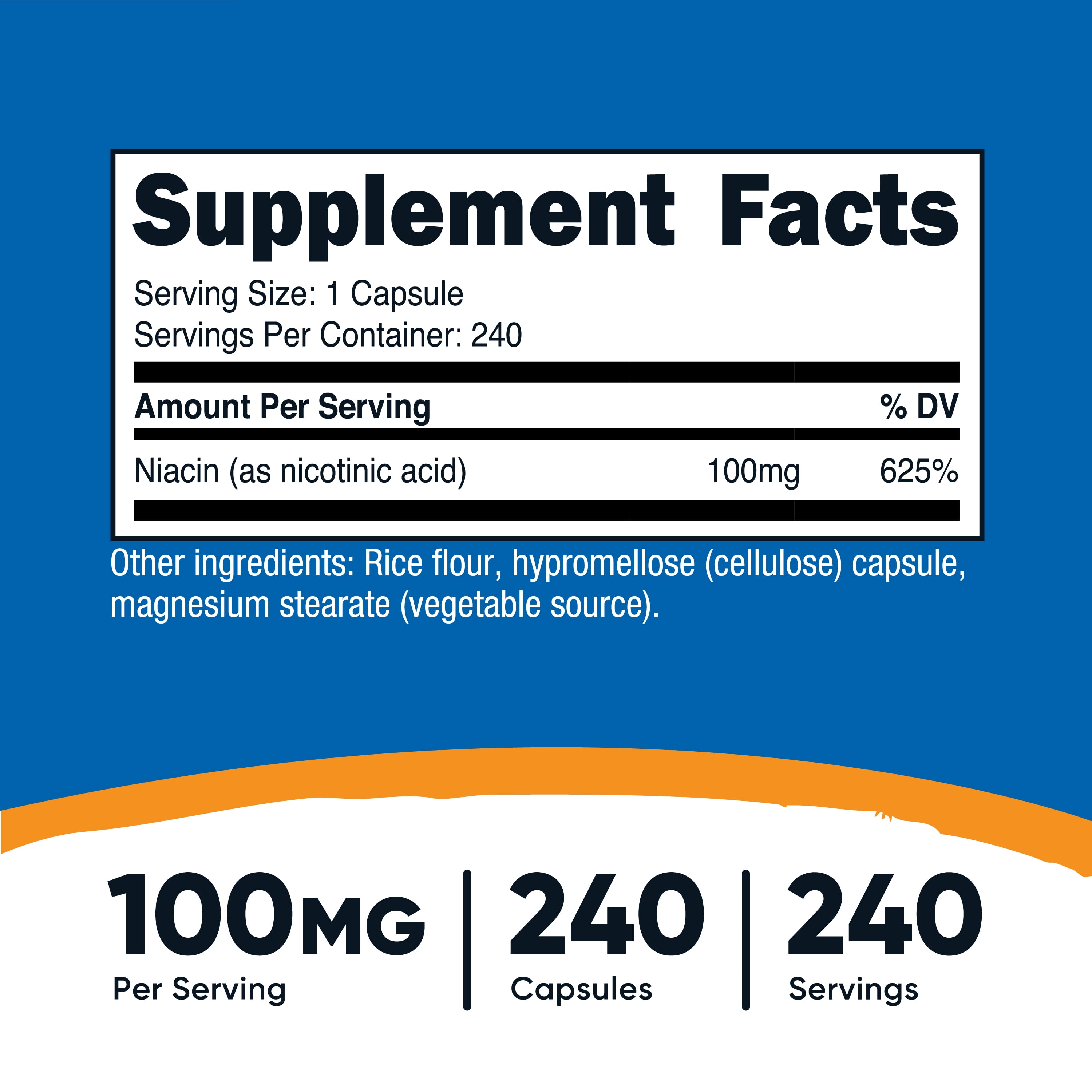 Nutricost Niacin (Vitamin B3) 100mg, 240 Capsules - with Flushing, Non-GMO, Gluten Free