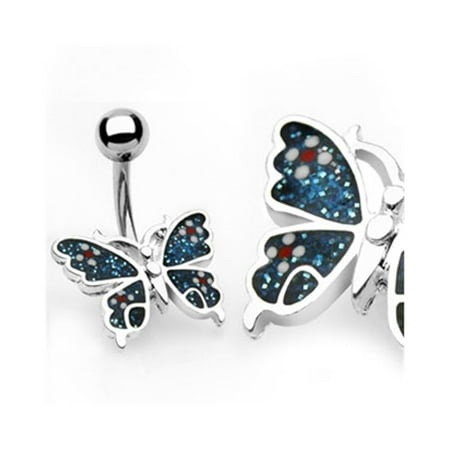 - Blue Glitter Butterfly Belly Button Ring