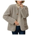 thumbnail image 5 of YDFCWXW Lightweight Cardigan Jacket for Women Classy Thick Lapel Collar Winter Coats Cropped Shearling Outerwear Coffee, 5XL, 5 of 8