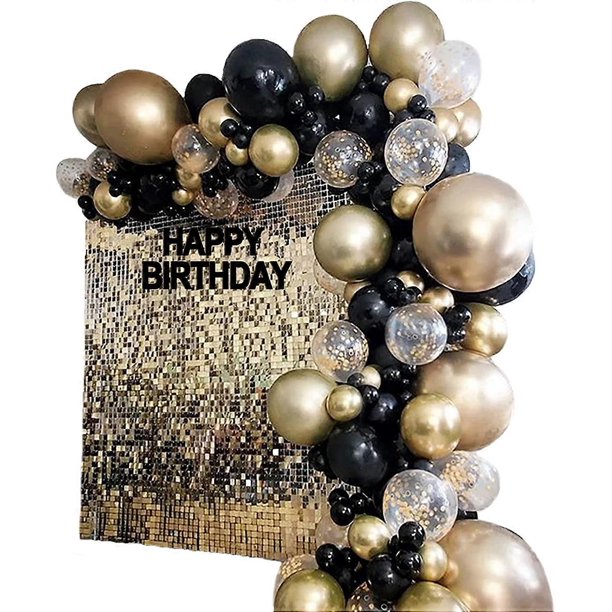 Kit de guirnalda de globos negros y dorados, 121 piezas de confeti de látex metálico reutilizable, kit de arco de globos negros y dorados, decoración de fondo de fiesta para fiesta de cumpleaños.