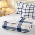 thumbnail image 4 of Manfei Classic Plaid Twin Quilt Set,Geometric Stripes Twin Coverlet Set,Navy Pink White,2 Pieces,1 Bedspread and 1 Pillowcase, 4 of 7