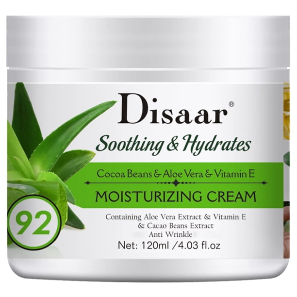 DISAAR Beauty Crema Hidratante 92% Aloe Vera Granos de Cacao Vitamina E Hidrata la Piel del Cuerpo Después de la Ducha Antiarrugas 120ml/4.03fl.oz