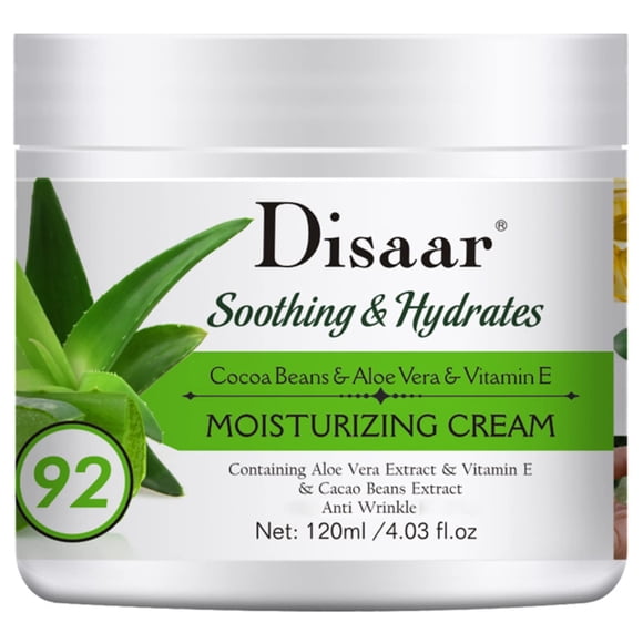 DISAAR Beauty Crema Hidratante 92% Aloe Vera Granos de Cacao Vitamina E Hidrata la Piel del Cuerpo Después de la Ducha Antiarrugas 120ml/4.03fl.oz