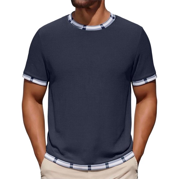 Ceisia Men's Short Sleeve Crew Neck T-Shirt Solid Color with Contrast Panels Casual Basic Pullover Top Soft Stretchy Gifts for Father