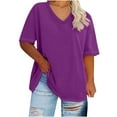 thumbnail image 3 of CFLVAEK Plus Size T Shirts for Women Loose Fit Short Sleeve Tshirts Solid Color Basic Tees Casual Summer V Neck Tshirt Vacation Goint Out T Shirt Purple L, 3 of 4
