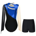 thumbnail image 5 of Raenseen Women Metallic Gymnastic Leotard With Shorts Ballet Dance Bodysuit Ballerina Dancewear Blue S, 5 of 9