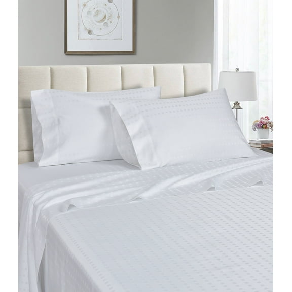 1200 Thread Count 100% Egyptian Cotton Deep Pocket Striped Sheet Set (Twin, White)
