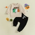 thumbnail image 2 of Caqnni Toddler Boy Girl Halloween Outfit Embroidery Boo Crewneck Sweatshirt Ghost Pants Set Baby Fall Winter oversize Clothes Halloween Gift Outfit (12-18 Months,Beige), 2 of 7