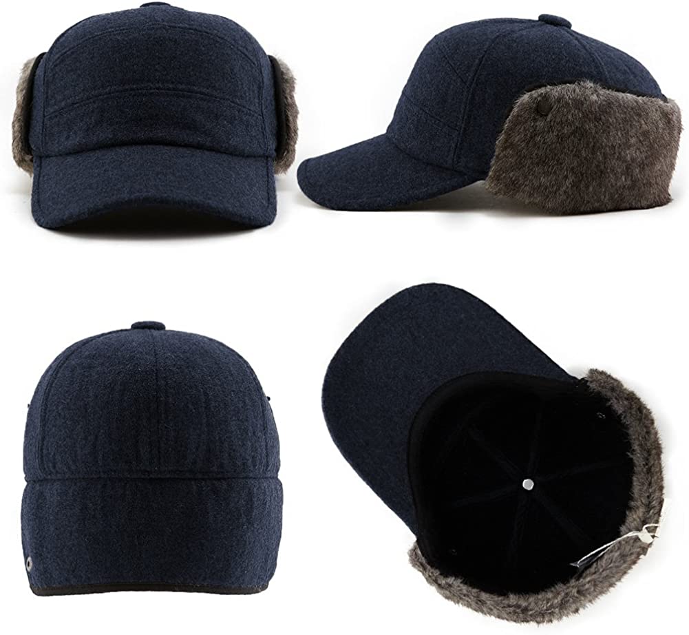 Winter Wool Baseball Cap Earflap Fitted 