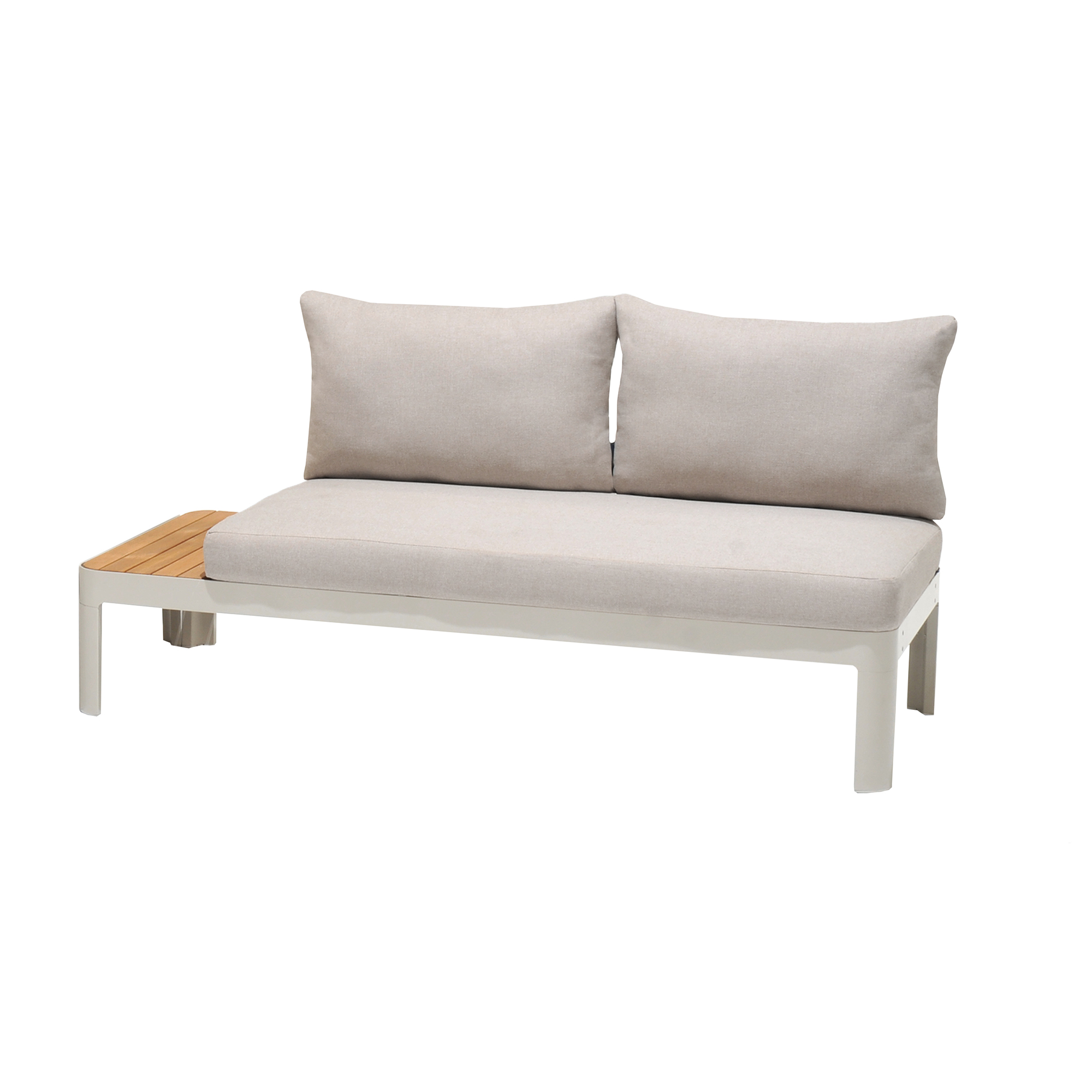 Portals Outdoor 2 Piece Sofa Set in Light Matte Sand Finish with Beige Cushions and Natural Teak Wood Accent - image 4 of 6