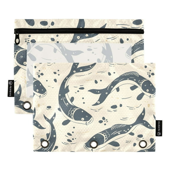 Cute Catfish 2 Pack Pencil Pouch for 3 Ring Binder Smooth Zipper Folders with Pockets Clear Window Pencil Case