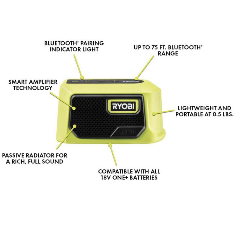 Ryobi 3-Tool Camping Kit Bundle with Compact Area Light, Bluetooth Speaker, 4 inch Clamp Fan, 18-Volt 1.5 Ah Lithium-ion Battery, Charger and 16 inch Buho Tool Bag