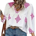 thumbnail image 3 of Women'S Casual V Neck Floral Print Chiffon Blouses 3/4 Sleeve Boho Summer Tops Shirts Pink S, 3 of 9