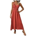 thumbnail image 7 of Umbreon Red Womens Summer Dresses Spaghetti Strap Sleeve Less V Neck Midi Dress Solid Color Versatile Beach Vacation Long Dresses Fashion, 7 of 7