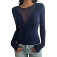 thumbnail image 2 of Camisas Ajustadas de Larga de con Cuello en V Profundo para Mujer, Moda Y2K 2025 Azul Marino S, 2 of 10