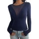 thumbnail image 2 of Camisas Ajustadas de Larga de con Cuello en V Profundo para Mujer, Moda Y2K 2025 Azul Marino S, 2 of 10