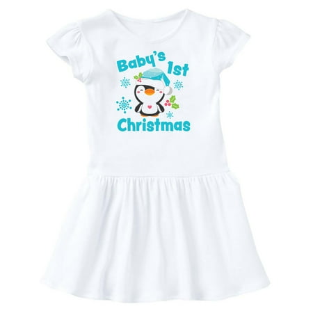 

Inktastic Baby s 1st Christmas with Cute Penguin and Snowflakes Gift Toddler Girl Dress