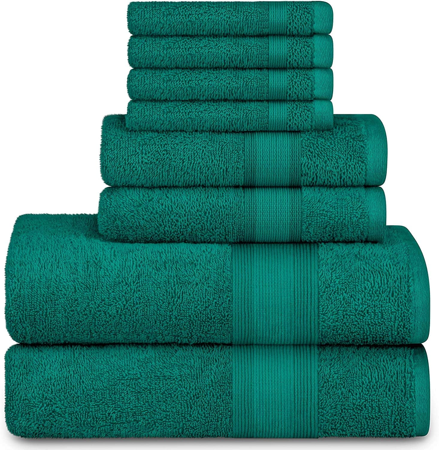 Adobella 8Piece Bath Towel Set, Premium Combed Cotton, Green Teal (Set
