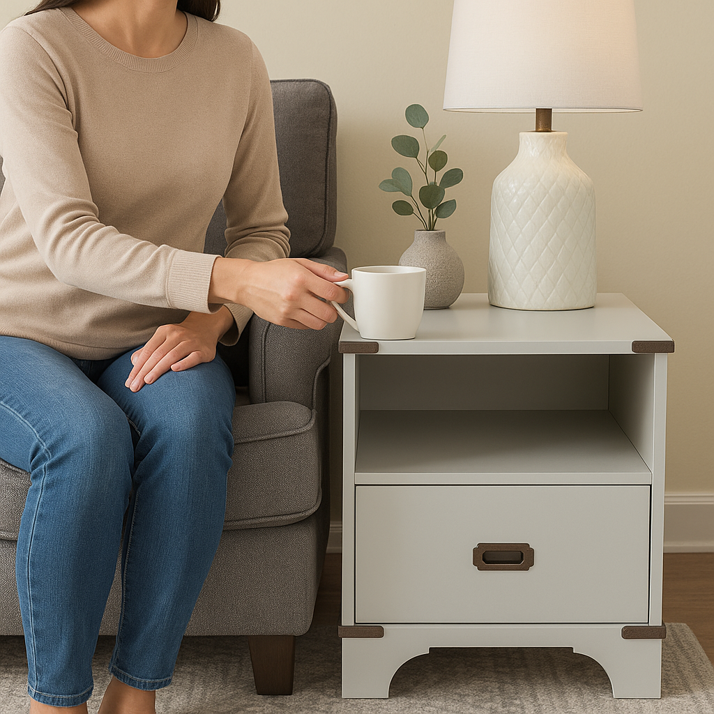 From The Tree Mid-Century Modern Nightstand – Minimalist Bedside Table with Drawer and Open Shelf, Compact and Stylish Design for Adults