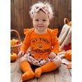 thumbnail image 4 of RUINIXCW Newborn Baby Girl My First Halloween Outfit Infant Girl Fall Clothes Letters Print Long Sleeve Romper Ruffled Skirt Headband Stockings Set, 4 of 10