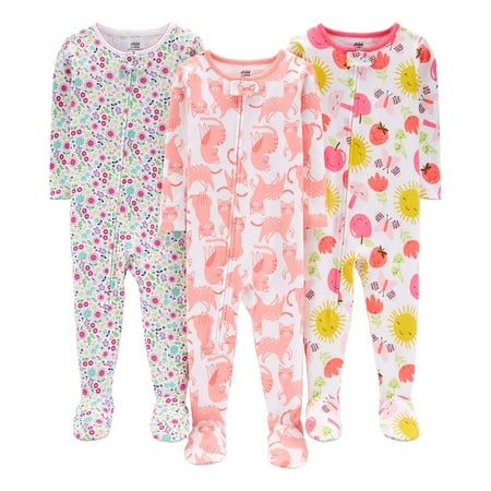 Child of Mine by Carter's One piece footed snug fit cotton pajamas, 3pk (baby girls & toddler