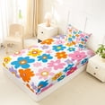 thumbnail image 4 of Erosebridal Groovy Flower Twin Sheet Sets for Girls, Rainbow Floral Bedding, 1 Flat Sheet 1 Fitted Sheet and 1 Pillowcase, 3pcs, 4 of 5