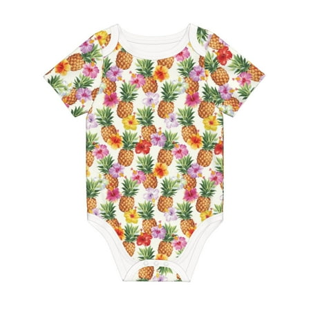 

Matuu Hawaiian Pineapples And Hibiscus Flowers for Baby Short-Sleeve Bodysuit Soft Cotton Comfortable and Breathable Perfect for Newborns and Infants