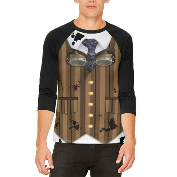 Halloween Steam Punk Engineer Costume Mens Raglan T Shirt White-Black SM
