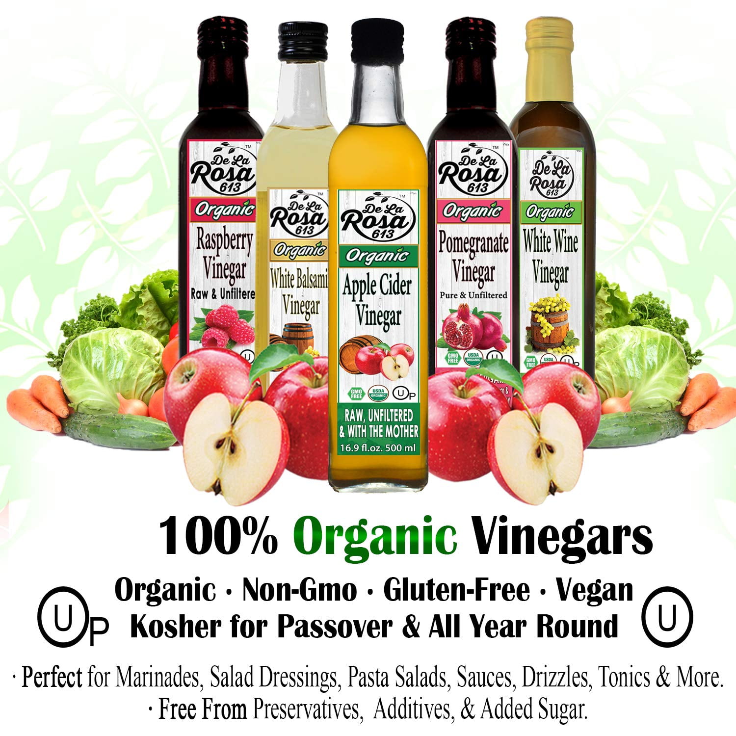 De La Rosa 613 ORGANIC Apple Cider Raw & Unfiltered Vinegar,, 5Liter