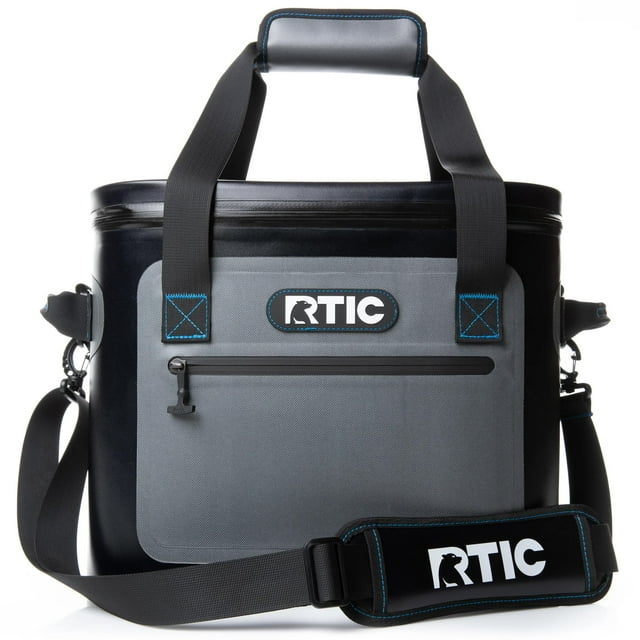 RTIC Soft Cooler 30 latas, bolsa aislada, caja de hielo portátil para almuerzo, playa, bebidas, viajes, camping, picnic, coche, viajes, refrigerador flotante a prueba de fugas con cremallera, azul/gri