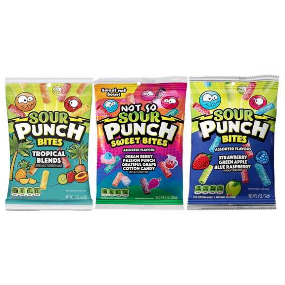 Sour Punch Bites & Sweet Bites Candy Assortment, Assorted Flavors, 5 oz Bags, 3 Pack