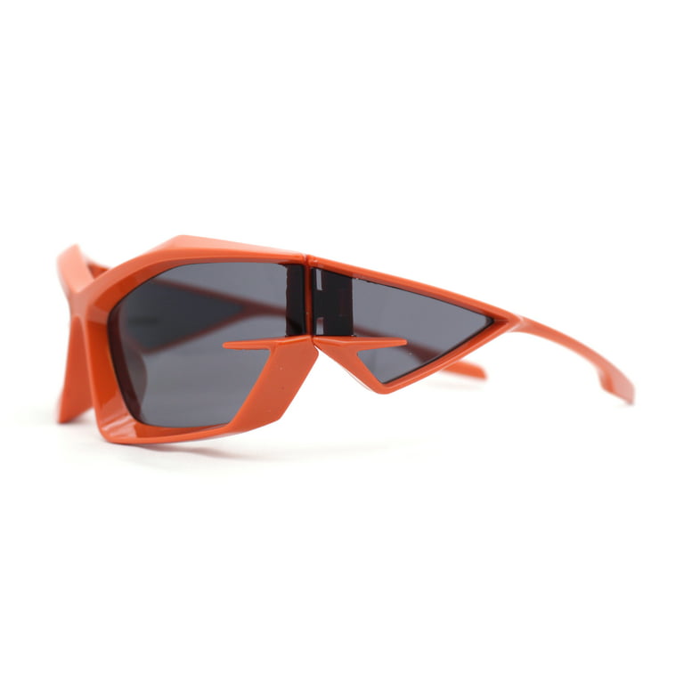 Unique Trendy Orange - 90s Black Plastic Sunglasses Around Side Sport Wrap Visor