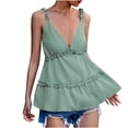 thumbnail image 2 of Fashion Women's Summer Casual V Neck Ruffles Solid Color Tops Sling Vest, 2 of 9