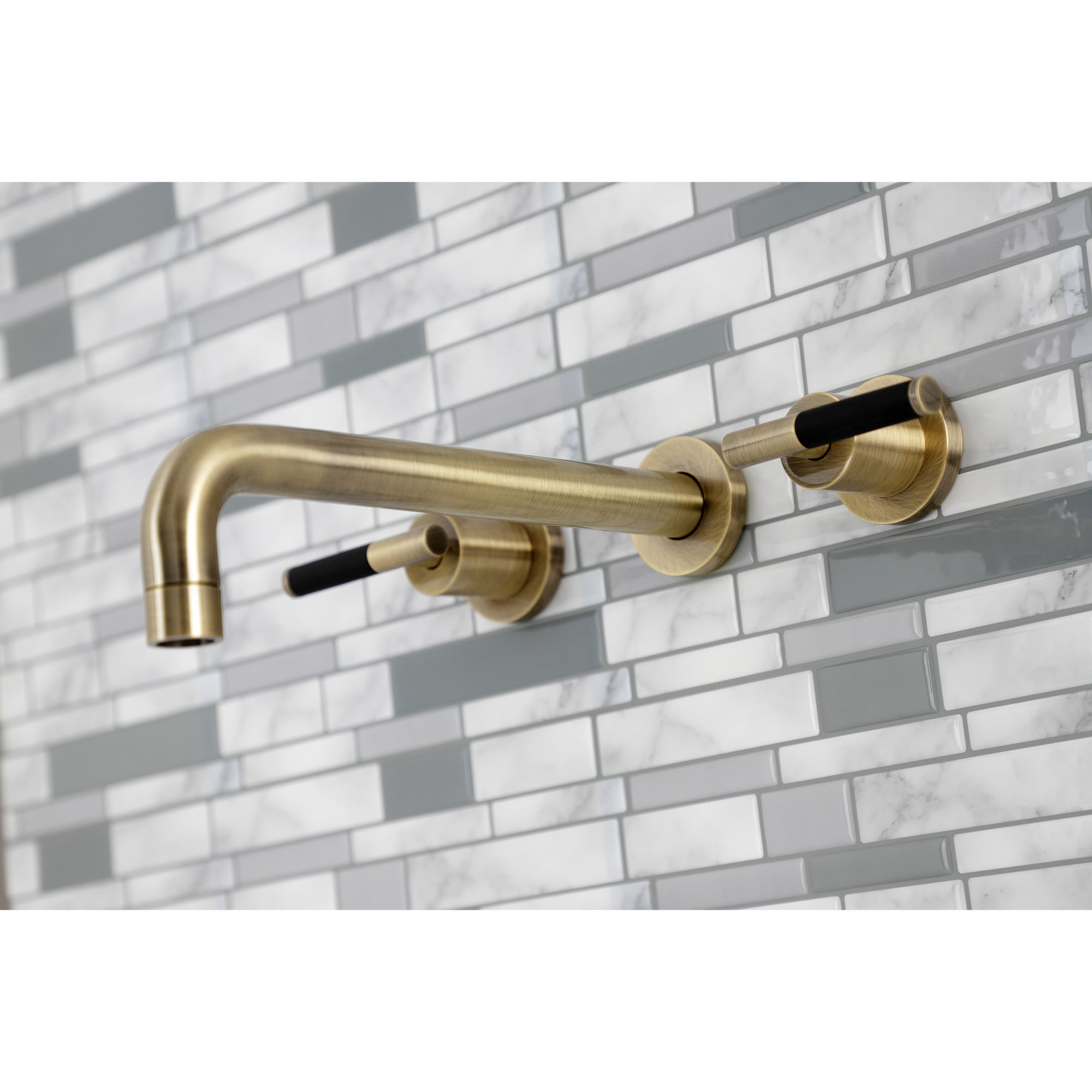 Kingston Brass KS8023CKL Kaiser Two-Handle 3-Hole Wall Mount Roman Tub Faucet in Antique Brass