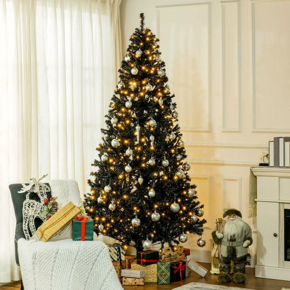 Resenkos 7.5FT Tall Prelit Artificial Christmas Tree with Realistic Branches, 500 Warm White LED Lights & 1346 Tips, Black