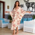 thumbnail image 3 of Xixirimido Pink Peony Floral Print Kaftan Dresses for Women Plus Size V Neck Caftans Long Batwing Sleeve Beach Cover Ups Summer Beach Dress, 3 of 7