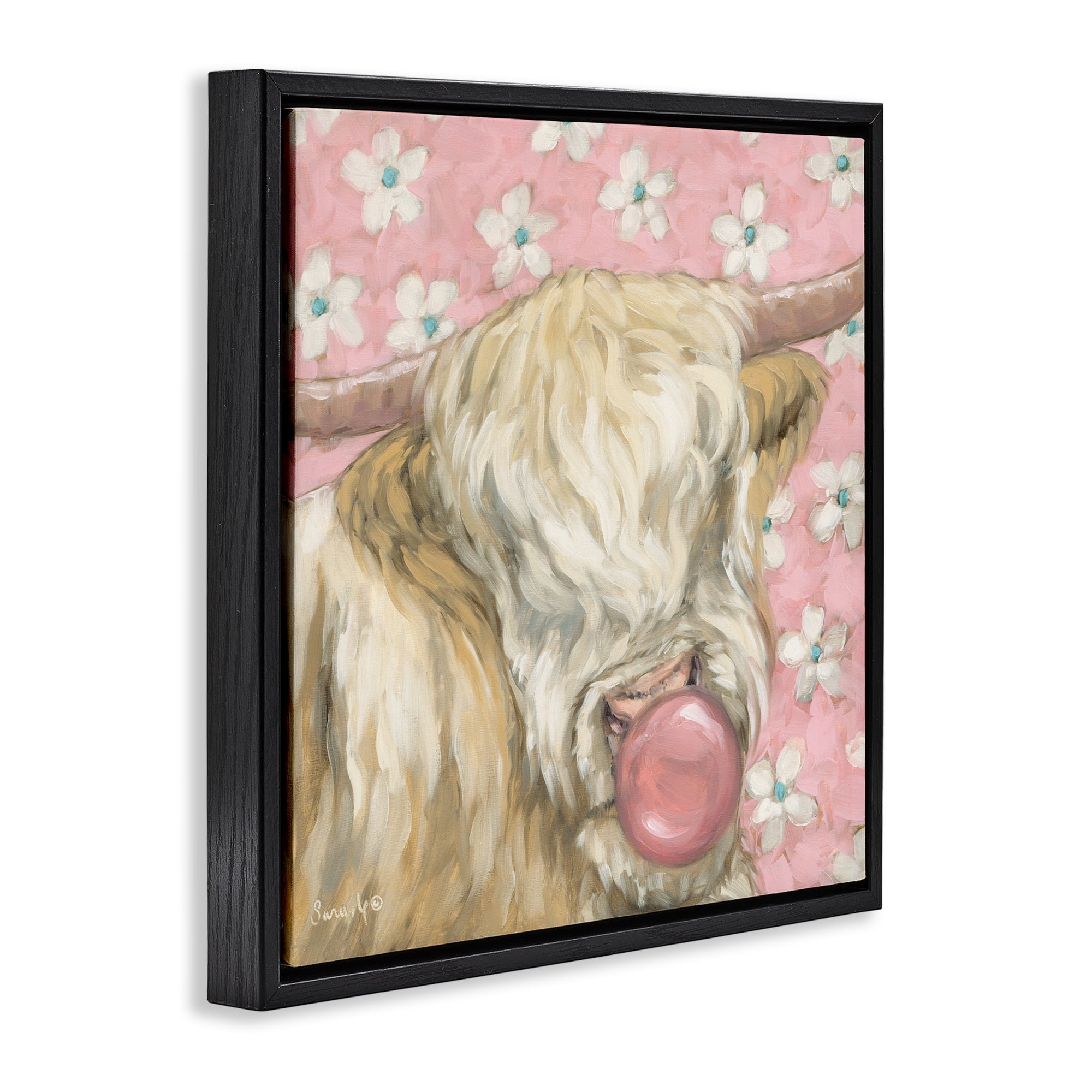 Stupell Industries Bubblegum Cutie Cattle Black Framed Floater Canvas Wall Art, design by Sara G. Designs