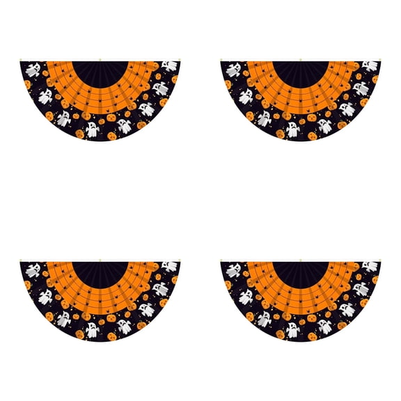 Clearance 3 x 1.5 ft ft Halloween Flag Bunting Half Fan Hanging Pleated Flag Banner with 3 Grommets for Halloween Indoor Outdoor House Party Holiday Yard Decorations Props(F*4pcs)