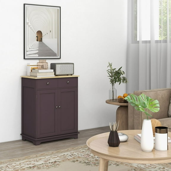 Kitchen Storage Cupboard Organizer Cabinet Drawers & Adjustable Shelf, Coffee