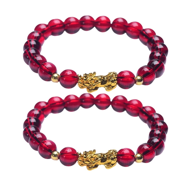 Pulsora de 2 piezas Pulsera para mujeres 8 mm Damas étnicas Vietnam Gold Gold Wine Pulsera roja