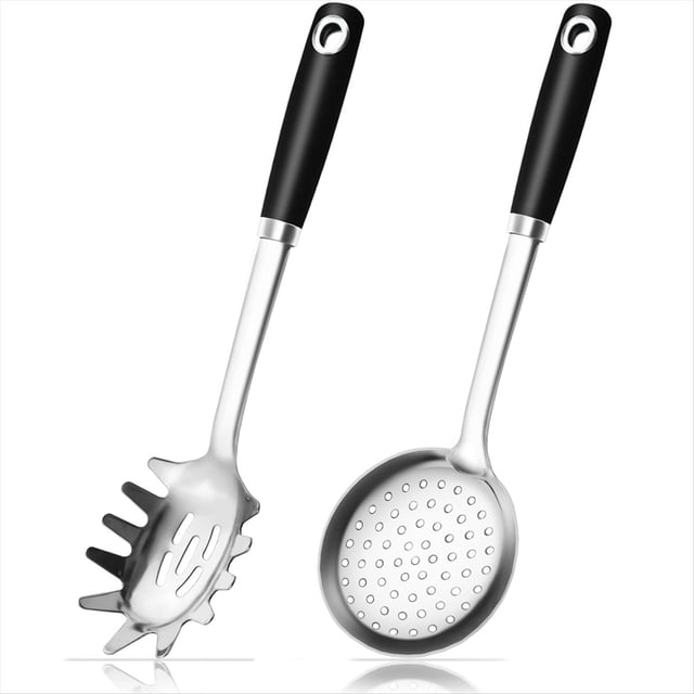 Cuchara para Espaguetis y Espumadera de Acero Inoxidable 18/0 para Cocinar, Cuchara para FreíR Resistente, Colador de Pasta y Espumadera.