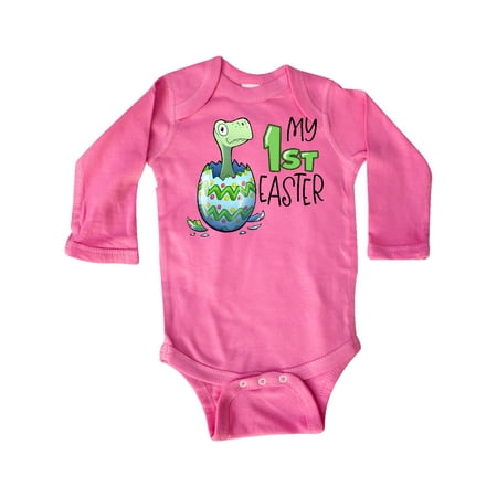 

Inktastic My 1st Easter Dinosaur Hatching Easter Egg Gift Baby Boy or Baby Girl Long Sleeve Bodysuit