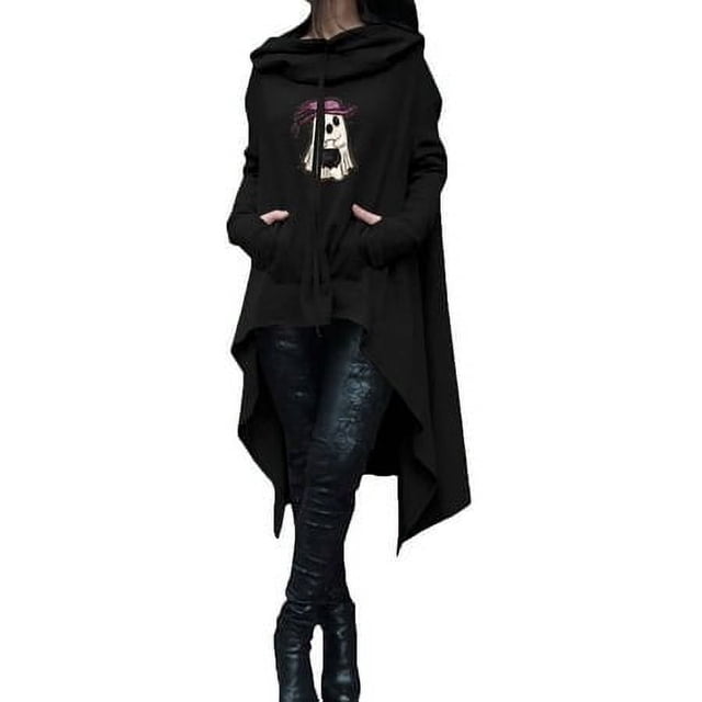 MKLEKYY Pull Fraise Mode Femme Automne Ou Hiver Mi-Longueur Manches Longues Imprimé Uni à Capuche