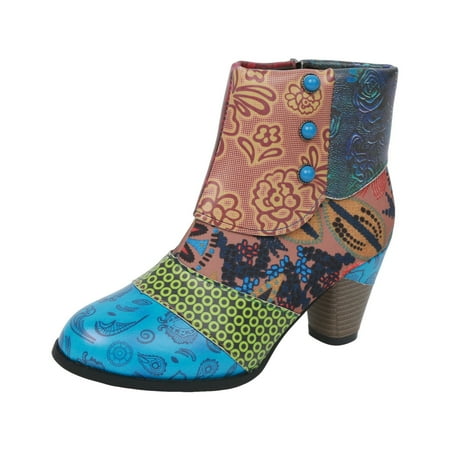 DVKOVI Wide Calf Cowboy Boots Women Womens Ankle Cowboy Boots Women Shoes Autumn and Winter Ankle Boots Fashion Color Matching Thick Heel Outdoor Casual Boots High Heel Boots for Women Multicolour 42