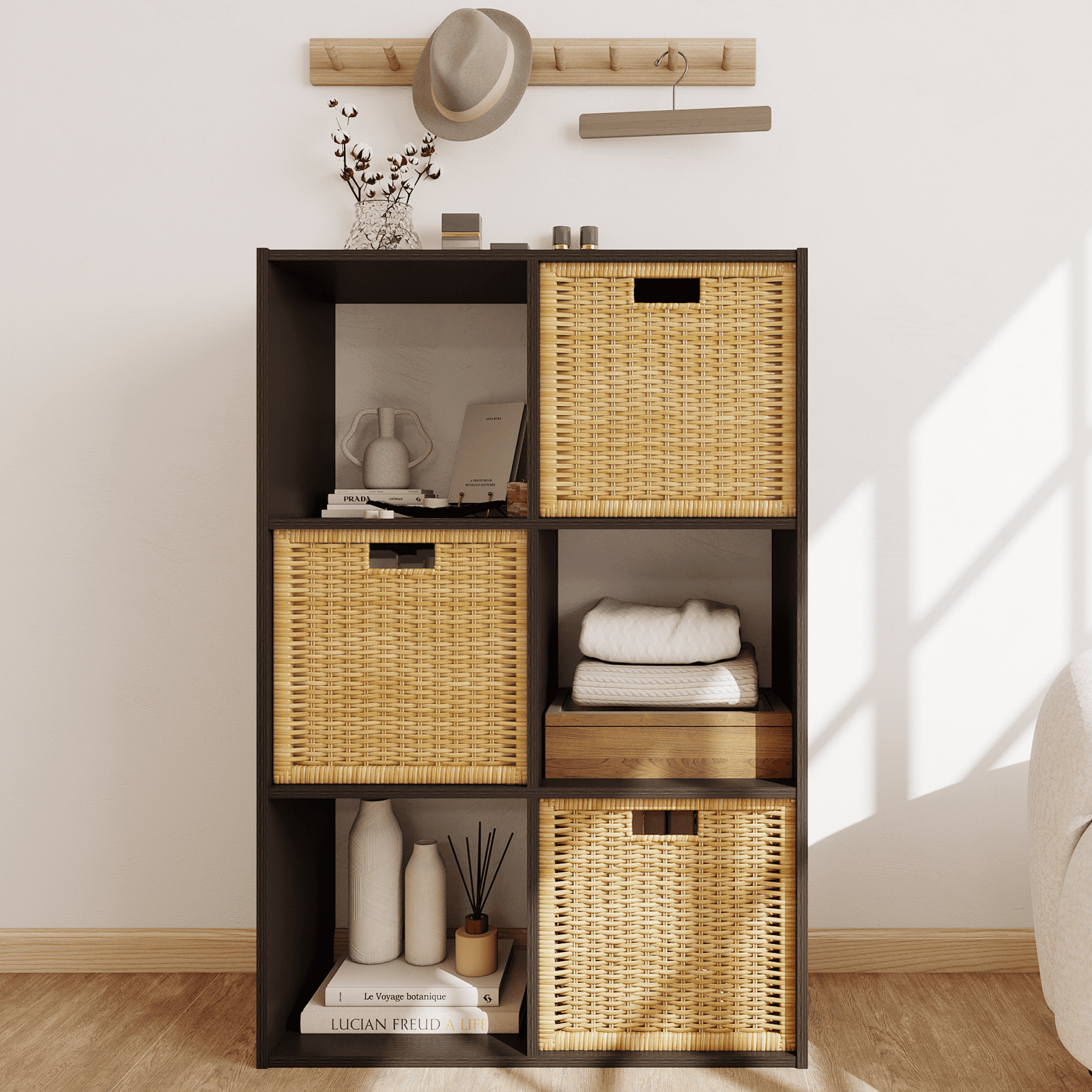 Prilinex 6 Cube Storage Organizer, Stackable Cube Bookshelf, Bookcase, Wood Cube Storage Shelf for Living Room, Home Office, Dining Room, Espresso