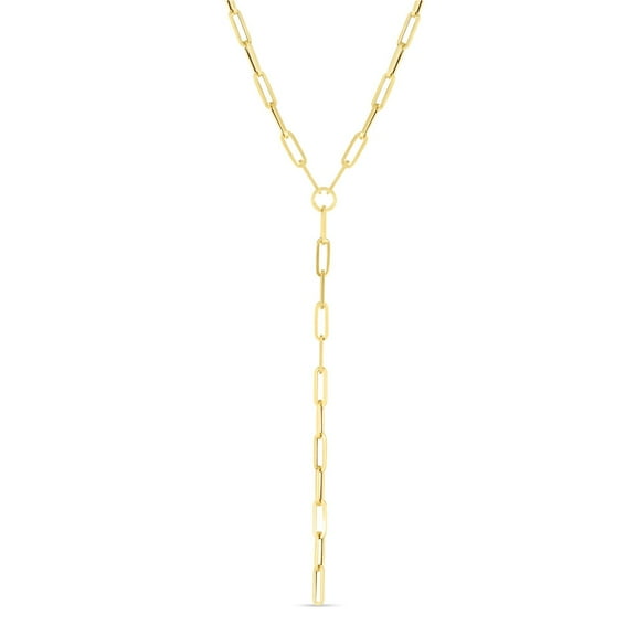 JewelStop 14k Yellow Gold Polished Finish Lariat Paperclip Y-Necklace with Lobster Clasp - 17"